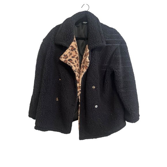 chicme Jackets & Blazers - ChicMe Black Fuzzy Fleece Jacket Size XL